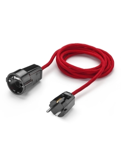 Extension cord, socket with protective earth conductor, earthing contact plug Duroplast black, textile cable red